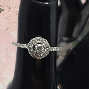 Sterling Silver. 925 1/2 Carat Center Stone Flower Diamond Engagement Love Ring